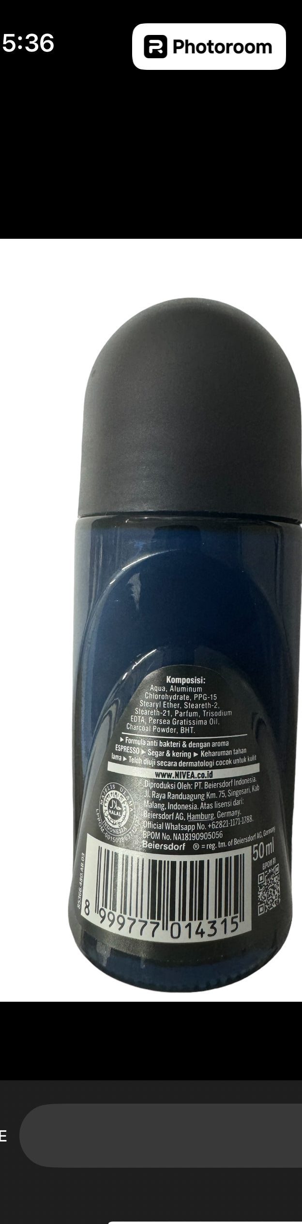 Nivea Men's Deep Black Charcoal Espresso 72-Hour Deodorant with Anti-Bacterial Protection.