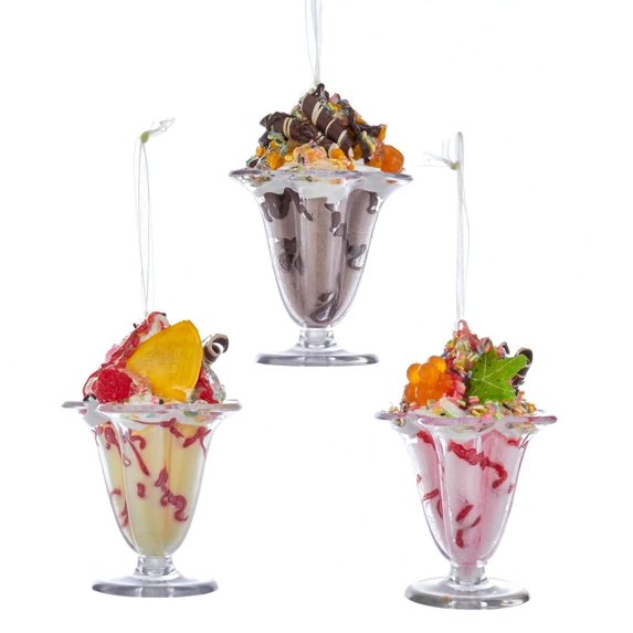 Kurt Adler Ice Cream Sundae Ornaments, 3-Piece Set