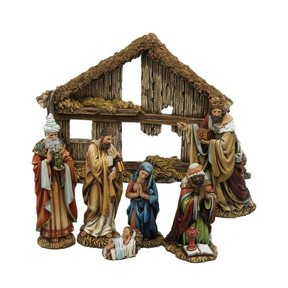 Kurt Adler 6-Inch 7-Piece Resin Nativity Set with Stable and 6 Figures