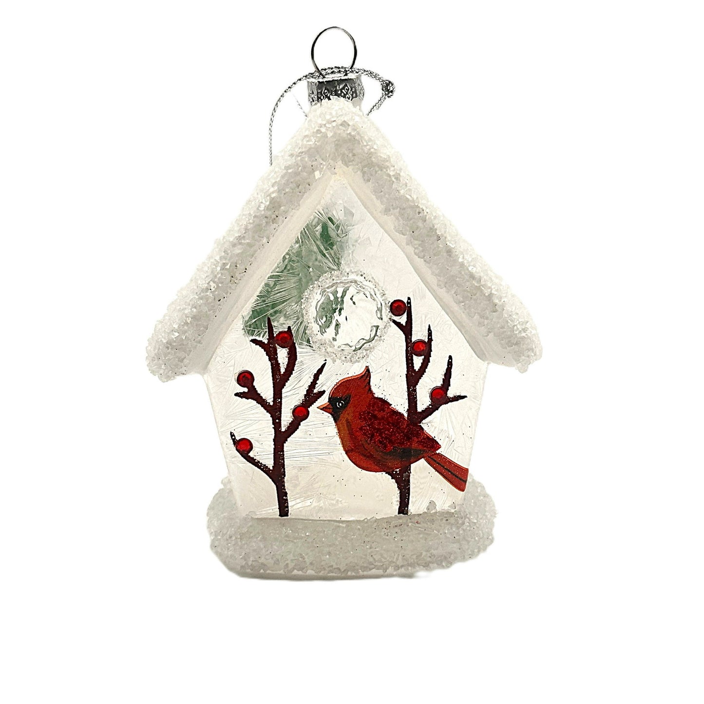 Kurt Adler White Birdhouse w/ Cardinals Holiday Ornament Set (2 Pack)