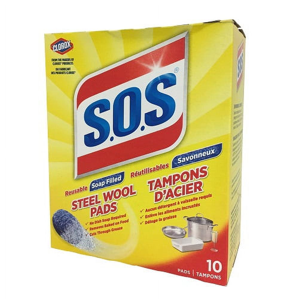 S.O.S. Steel Wool Soap Filled Reusable Pads, 10 Pads
