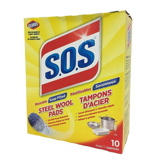 S.O.S. Steel Wool Soap Filled Reusable Pads, 10 Pads