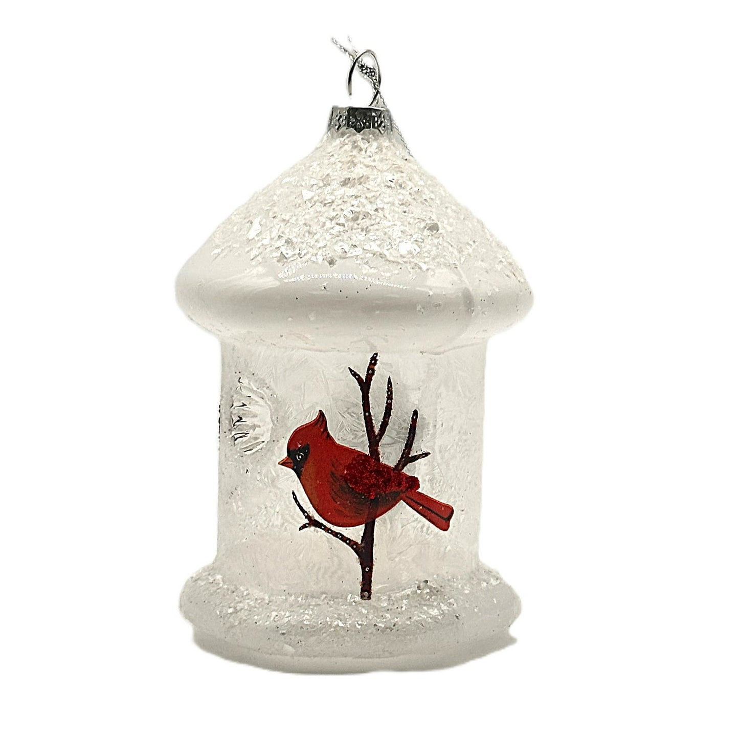 Kurt Adler White Birdhouse w/ Cardinals Holiday Ornament Set (2 Pack)