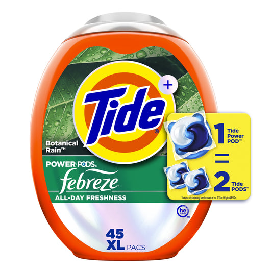 Tide Power Pods w/ Febreze, 45 Pack 69OZ, Botanical Rain