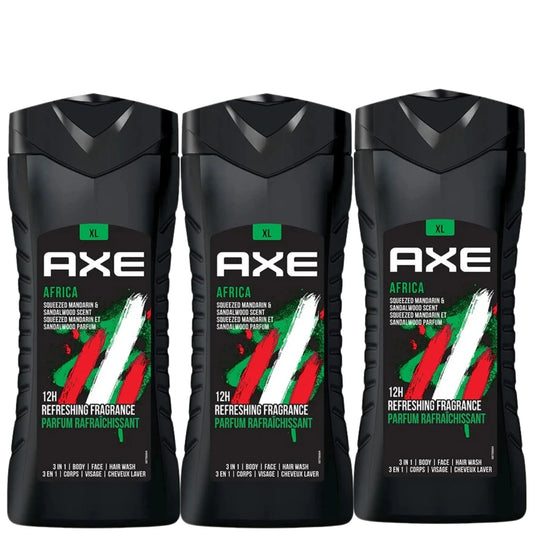 Axe Men's Africa Mandarin and Sandalwood Scent 3 In 1 Body, Face and Hair Wash 400 ml, Pack of 3