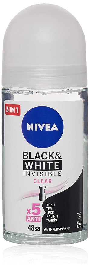 Nivea Invisible for Black & White Clear Roll-On Anti-Perspirant Deodorant 50 ml (Pack of 3)