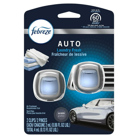 Febreze Auto Odor-Eliminating Car Freshener Vent Clip, Laundry Fresh, .06 oz