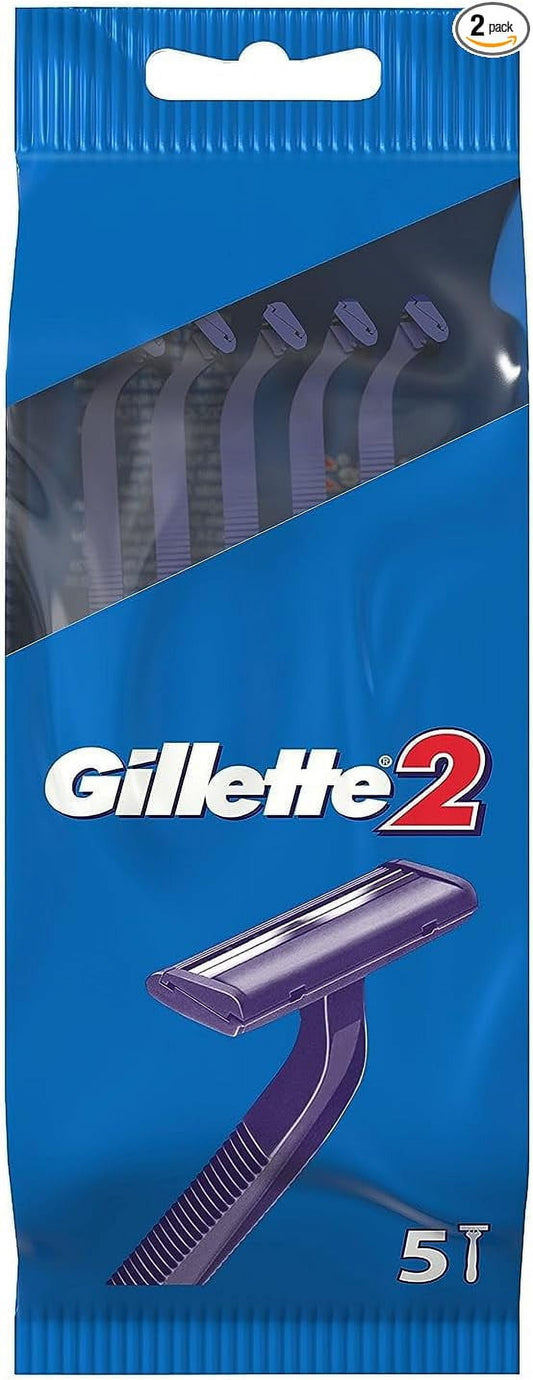 Gillette 2 Men's Disposable Razor, 5 Units - Pack of 2