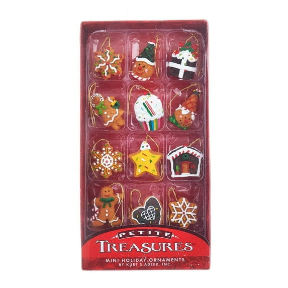 Kurt Adler Holiday Resin Miniature Gingerbread Ornaments 12 Piece Box Set