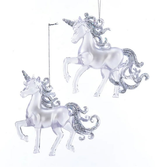 Mystical Clear Glitter Unicorn 4 Inch Acrylic Decorative Hanging Christmas Ornament Set of 2