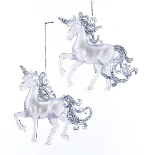 Mystical Clear Glitter Unicorn 4 Inch Acrylic Decorative Hanging Christmas Ornament Set of 2