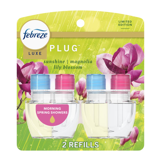 Febreze Plug In Air Freshener, Odor-Fighting Scented Oil Refill, Morning Spring Showers, 2 Refills