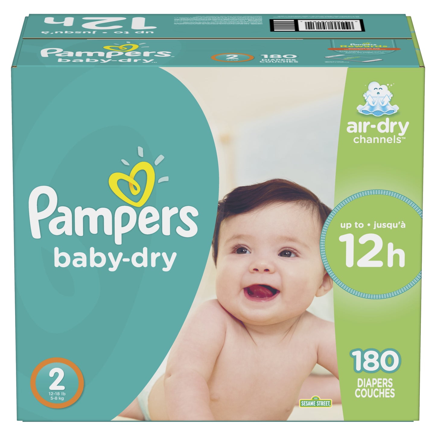 Pampers Baby-Dry Wetness Indicator Overnight Soft Diapers - Size 2, 180 Count