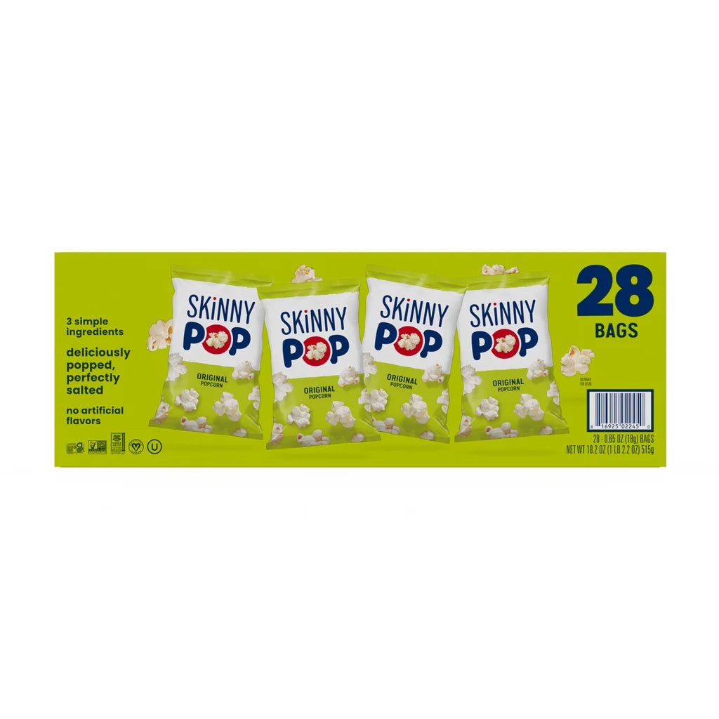 Skinny Pop Popcorn, 0.65 oz, 28-count