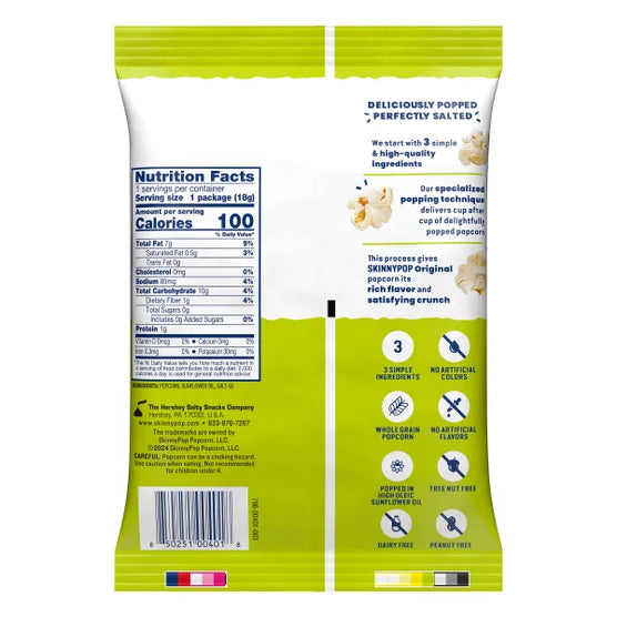 Skinny Pop Popcorn, 0.65 oz, 28-count